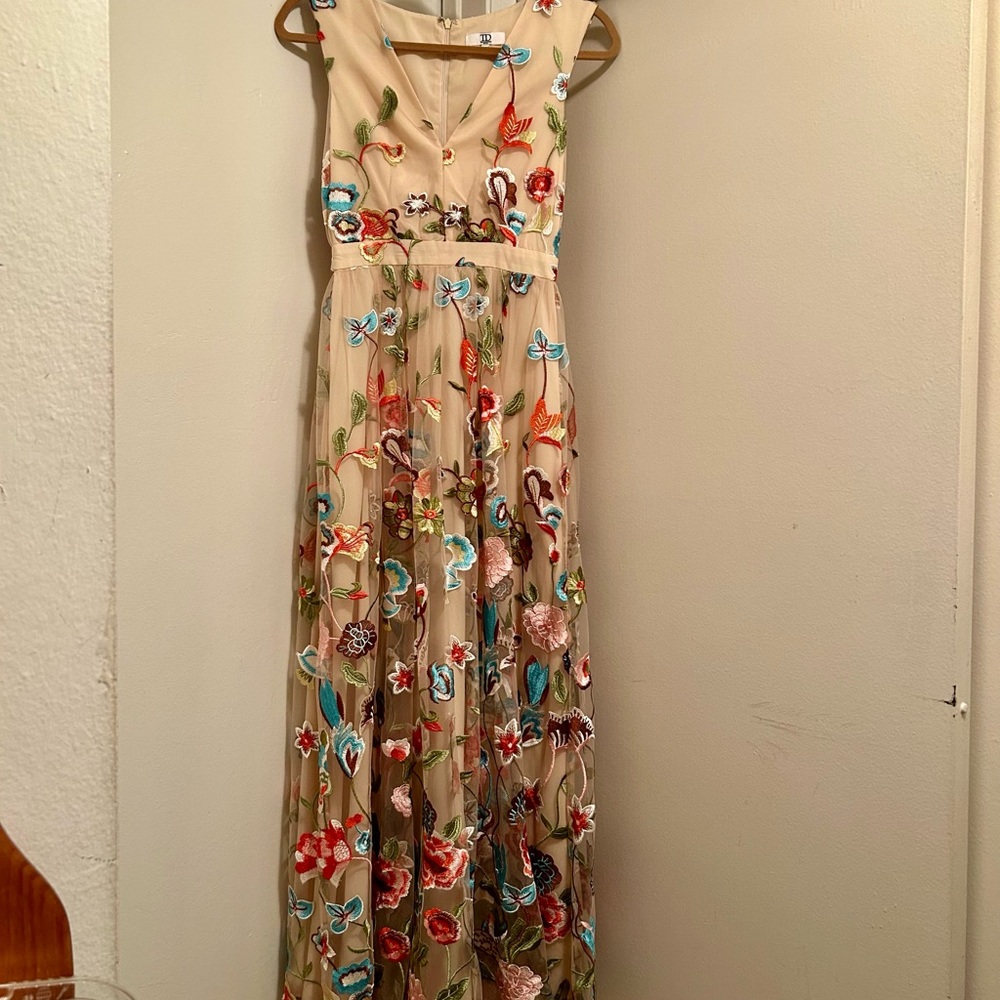 Naked dress.  Beige Maxi Dress with Multicolor Floral Embroidery - Picture 11 of 12